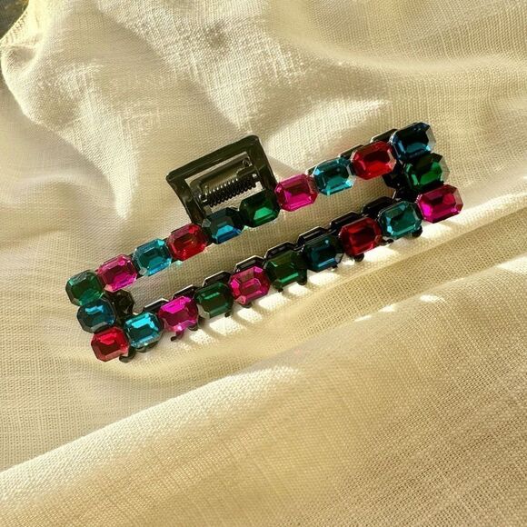Emerald cute Multicolor Jeweled hair claw - black, hot pink, emerald green, and - Picture 1 of 3